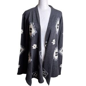 Lucky Bliss Southwest Embroidered‎ Cardigan Sweater Charcoal Gray Aztec Boho L